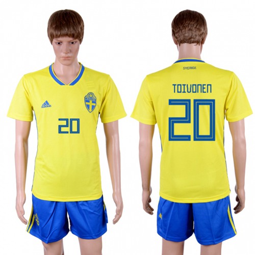 Sweden #20 Toivonen Home Soccer Country Jersey
